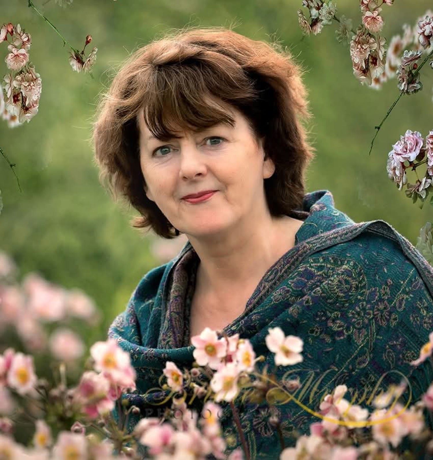 Ger White surrounded by spring flowers